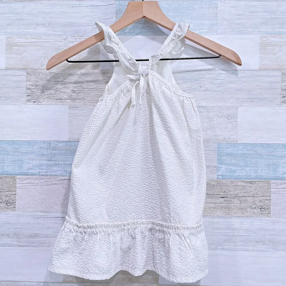 Tahari Girl Seersucker Ruffle Tiered Dress White Metallic Accent Toddler Girl 4T